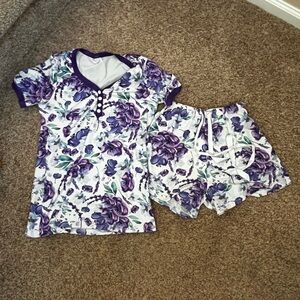 Shirley and Stone - Purple Flowers Sleepwear, Pajamas Lounge Set - Womans XS